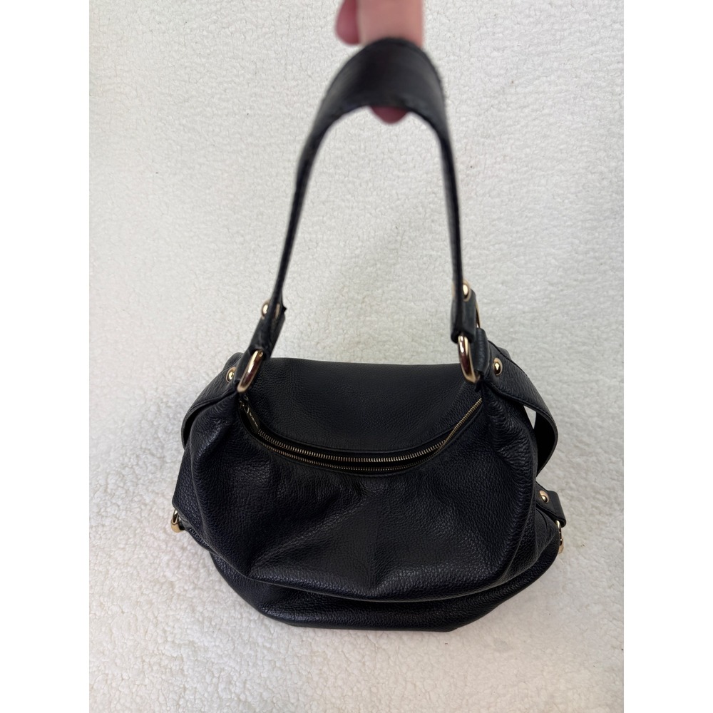 Michael Kors Fulton Hobo Bag Black Pebbled Leather Gold MK Logo Shoulder Bag - Picture 12 of 14